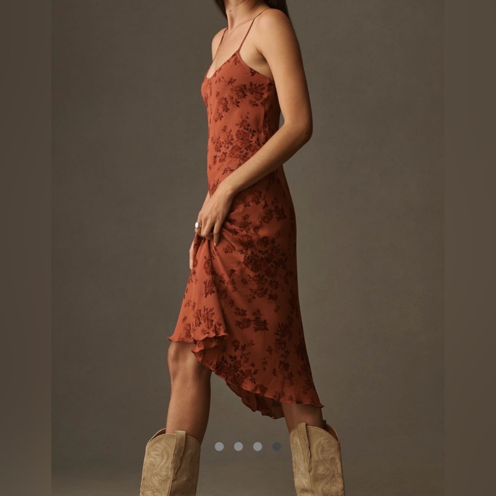 Reformation Burnt Orange Floral Slip Midi Dress - Picture 4 of 6